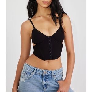 Garage Black Button-Up Crop Top